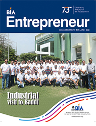 July/august Bombay Industries Association BIA magazine showing drone tech by Ms. Niharika Kolte, Mr. Nevil sanghvi, Mr. Ryan Fernandes, Mr. Ashish Gandhi and other office bearers.
