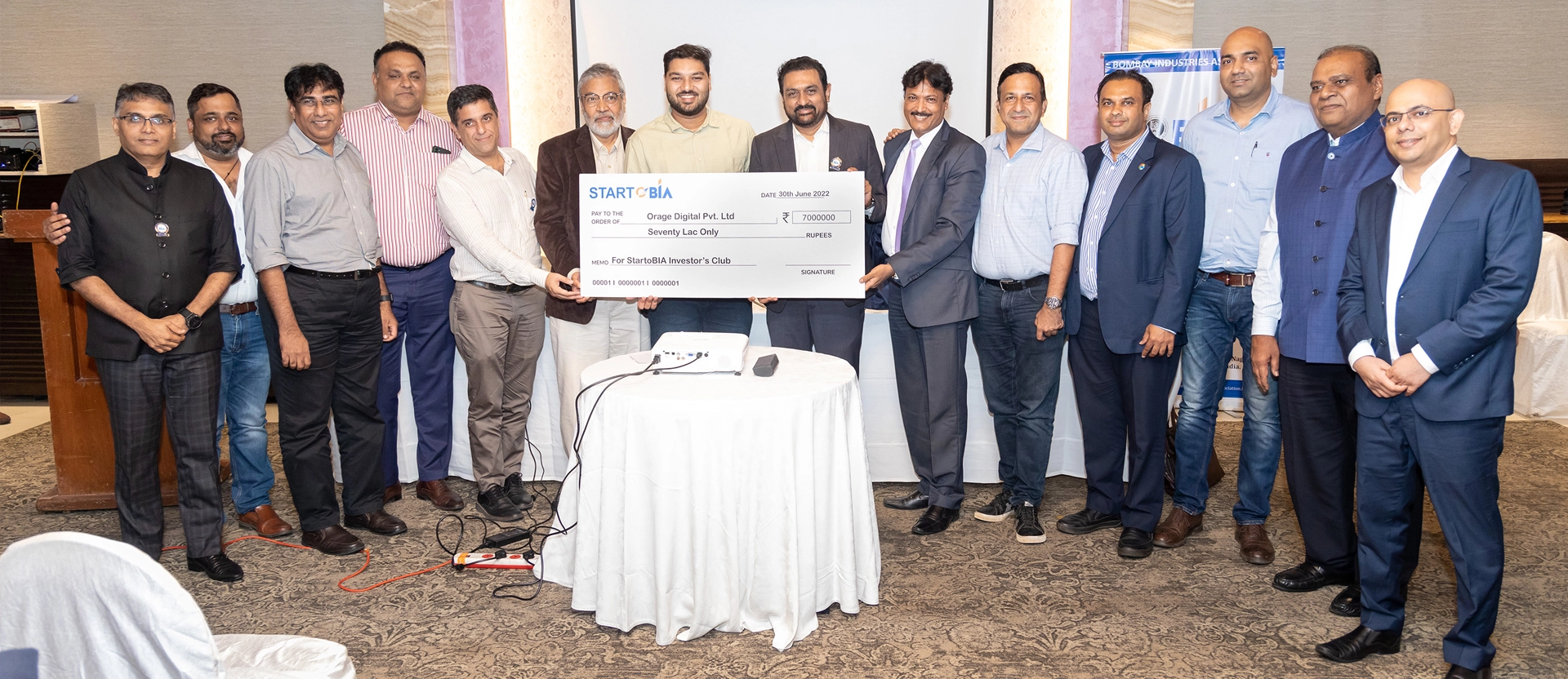 Mr. Nevil Sanghvi with his team and Investor club memebers during their 1st investment of startobia organised by Bombay Industries Association BIA