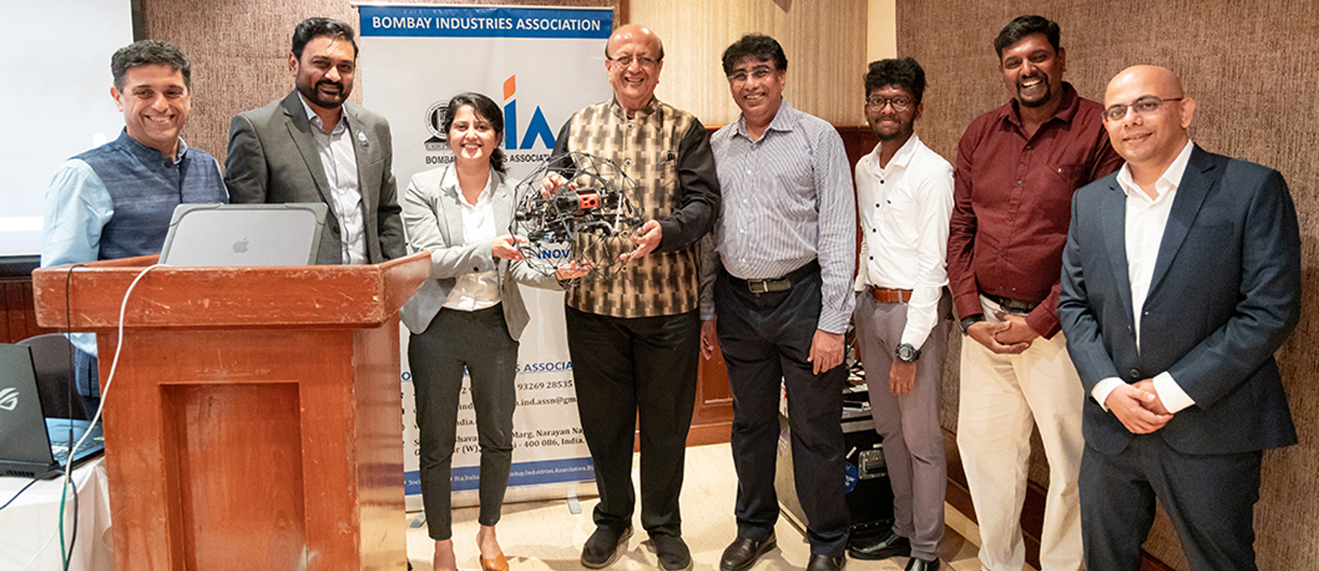 Mr. Nevil Sanghvi with his team at the (Niharika Kolte) drone session organised by Bombay Industries Association BIA
